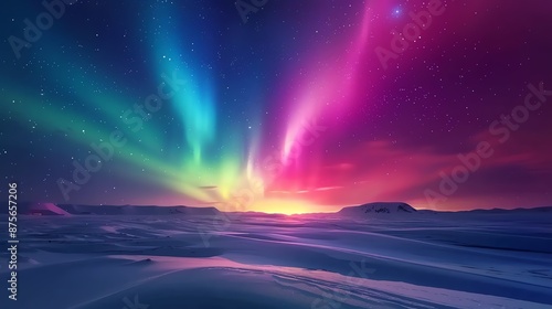 Wallpaper Mural Aurora Borealis illuminating the night sky with vibrant colors over a snowy landscape Torontodigital.ca