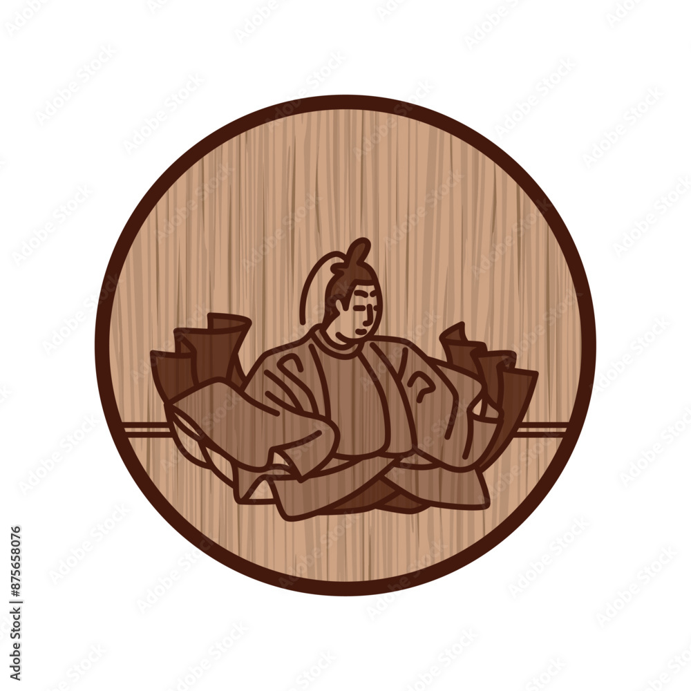 木彫り風円形シンプル百人一首　順徳院