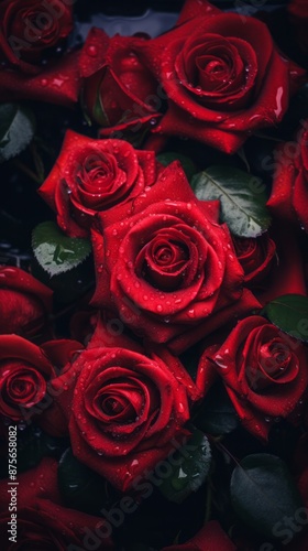 beautiful red roses with water droplets on them