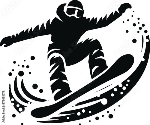 Snowboarder Performing a Trick Logo Icon Silhouette in Vector Style on White Background