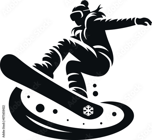 Snowboarder Performing a Trick Logo Icon Silhouette in Vector Style on White Background