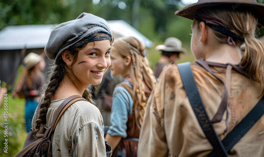 Naklejka premium Happy holiday activities for teenagers