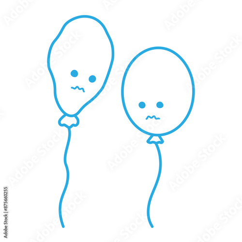 Outline oval and deflated balloons Symbol of the sad holiday Blue Monday. Greeting or cards elements