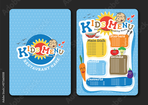 Kids menu design with vegetable for restaurant