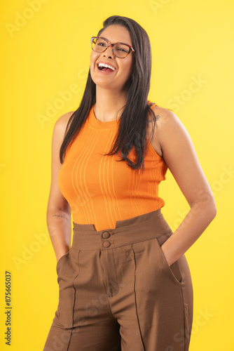 Beautiful adult woman wearing formal work clothes in studio photography