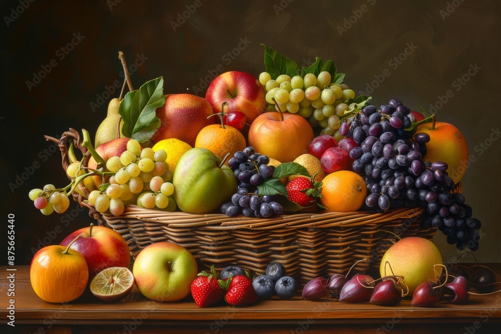 A Basket Overflowing with Fresh Fruits A Basket Overflowing with Fresh Fruits