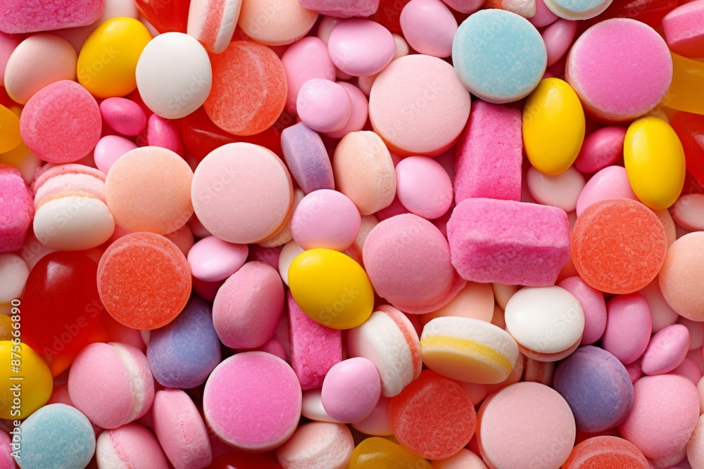 Close up view of a vibrant macro shot capturing colorful and delicious assorted candy pieces Close up view of a vibrant macro shot capturing colorful and delicious assorted candy pieces