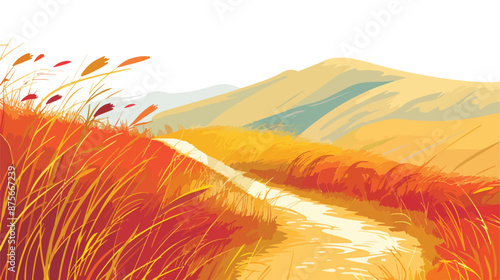 A path on a hillside with tall grasses and grasses hy