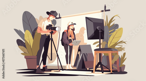 A Photography studio with a light set up and white 