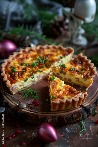 quiche Lorraine , Homemade Spinach and Bacon Egg Quiche, France food