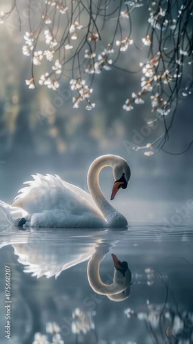 Graceful Swans Gliding in Serene Global Waters, Reflecting Elegance and Tranquility of Their Aquatic Kingdom, Perfect for World Water Day Promotions photo