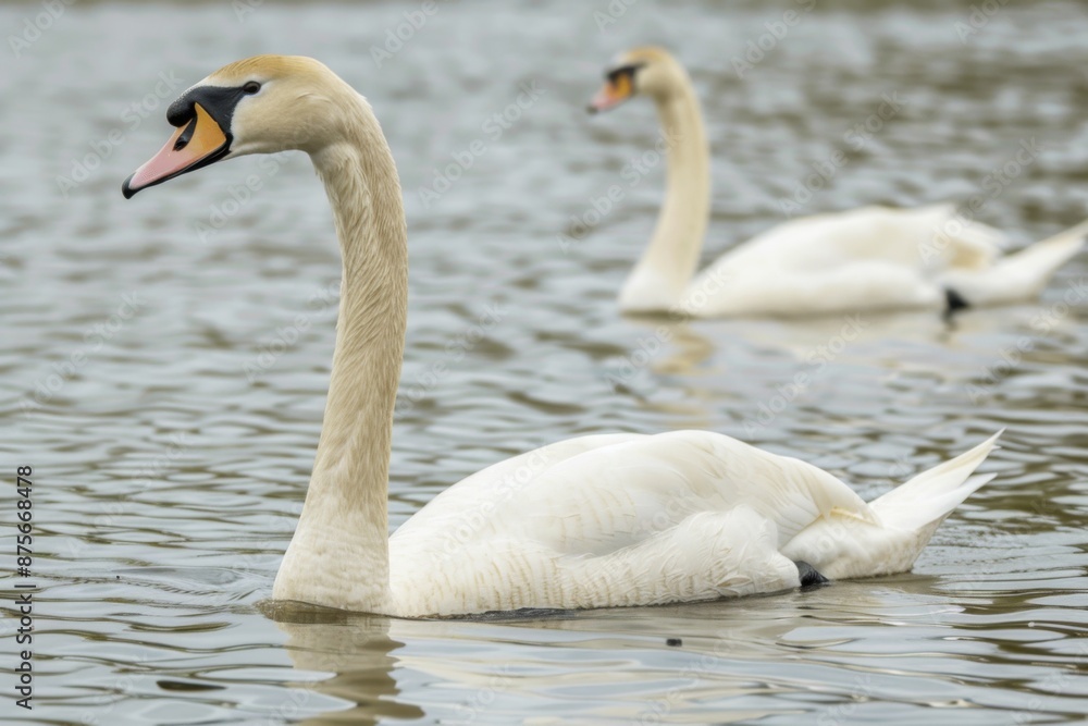 Obraz premium Graceful Swans Gliding in Serene Global Waters, Reflecting Elegance and Tranquility of Their Aquatic Kingdom, Perfect for World Water Day Promotions