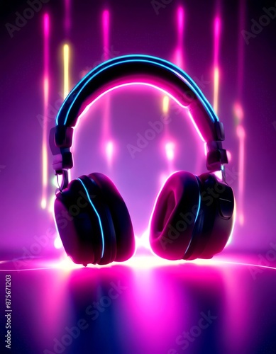 glowing render adphone neon dark background 3d photo