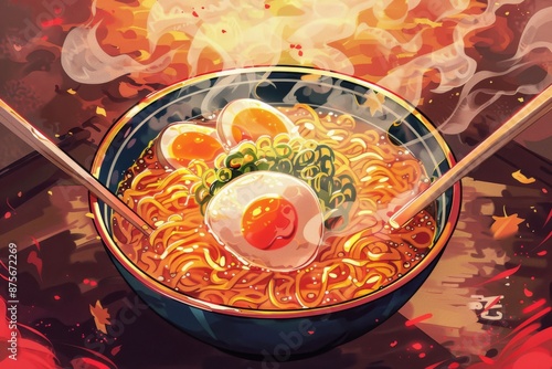 Abstract Ramen Delight: A Whimsical Animated Illustration of Japanese Cuisine, Crafted with Generative AI. photo