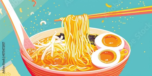 Abstract Ramen Delight: A Whimsical Animated Illustration of Japanese Cuisine, Crafted with Generative AI. photo