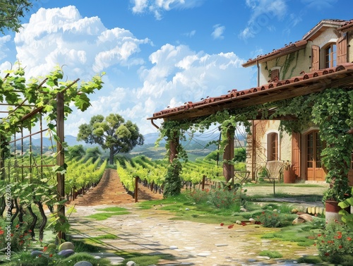 Farmhouse Villa with Wooden Arbor and Vineyard  © Chhayny