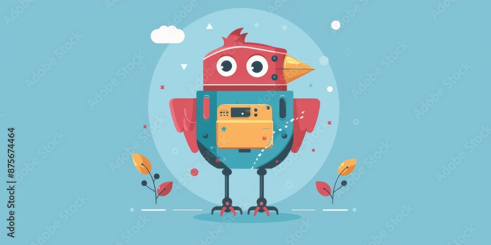 Naklejka premium Futuristic Robotic Bird Illustration: Advanced AI Avian Concept for Modern Technology Enthusiasts. Ideal for Earth Day, Tech Blogs, and Future Robotics Innovations