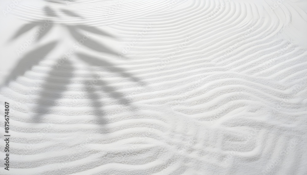Zen Garden white sand surface with leaf shadow on circles Zen Garden white sand surface with leaf shadow on circles
