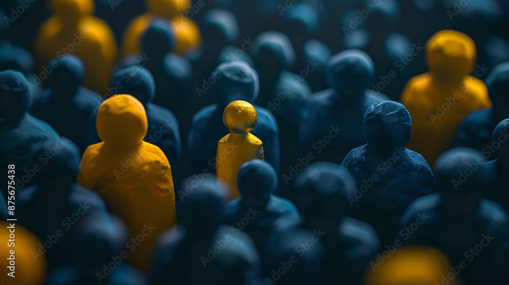 Obraz premium Person standing out in crowd of unique individuals, sharp focus