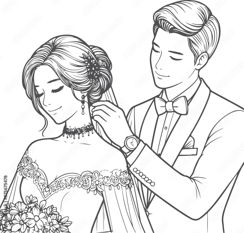 Continuous one line drawing of a wedding couple Vector illustration. Continuous one line drawing of a wedding couple Vector illustration.