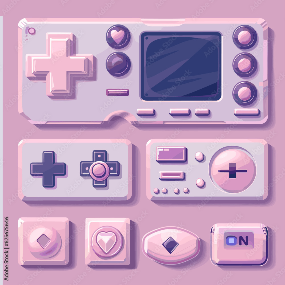 Pink Retro Game Controller UI Kit for Mobile Game Design Pink Retro Game Controller UI Kit for Mobile Game Design