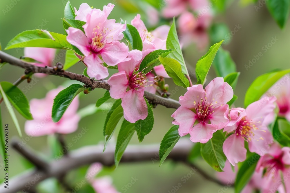 Fototapeta premium Pink Flowers Blooming on a Branch