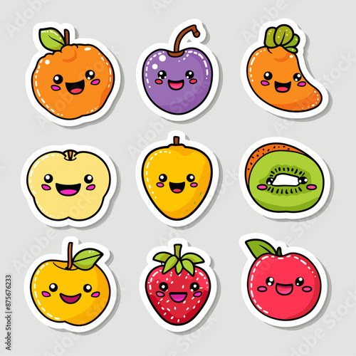 Kawaii Cute Fruit Stickers Set Illustration