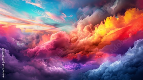A stunning display of colorful clouds in the sky, blending hues seamlessly. © artfulserenity8