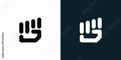 Vector logo design initial G illustration of an upward clenched fist to show spirit and strength.