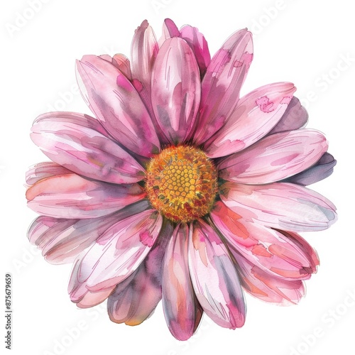 A charming watercolor pink daisy isolated on a white background