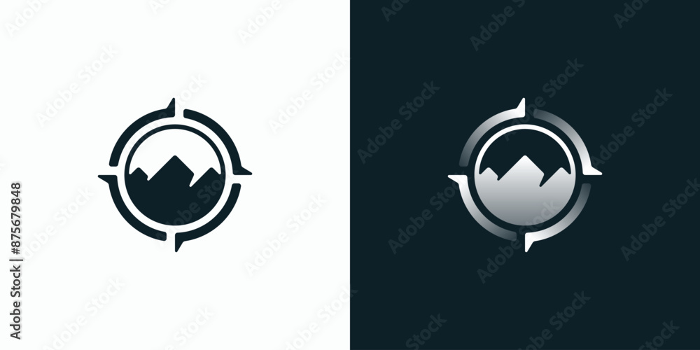 Mountain and compass ring shape vector logo design with modern, simple, clean and abstract style. Mountain and compass ring shape vector logo design with modern, simple, clean and abstract style.