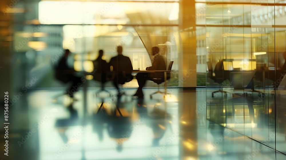 Busy Business Team Meeting in a Modern Office with Blurred Glass Walls Busy Business Team Meeting in a Modern Office with Blurred Glass Walls