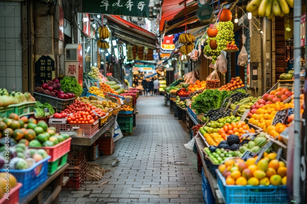 Vibrant Produce Filling an Asian Market Street Vibrant Produce Filling an Asian Market Street