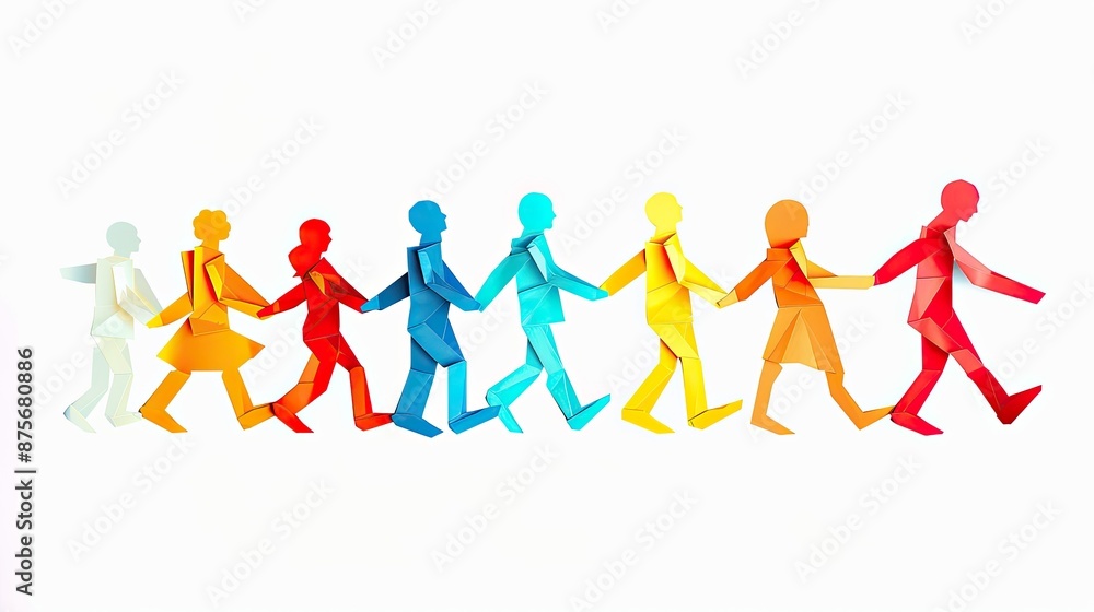people cooperate walking to the same direction as a team concept, teamwork paper origami people cooperate walking to the same direction as a team concept, teamwork paper origami