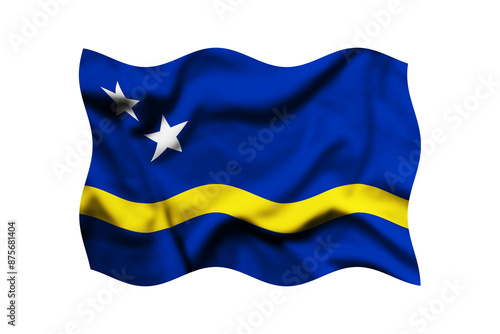 Waving the flag of Curaçao on a transparent background. 3d rendering. Clipping Path Included