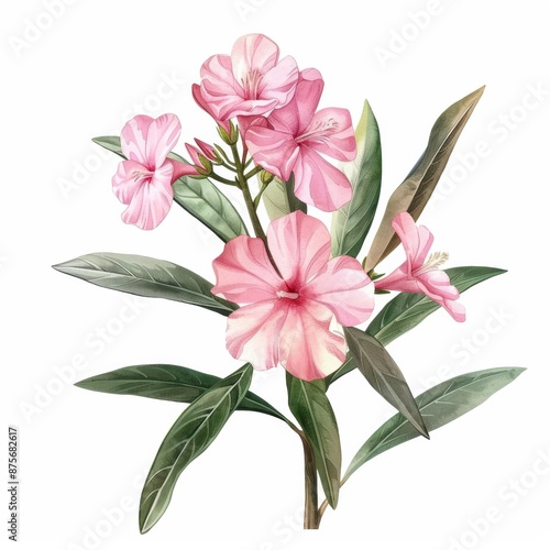A lovely watercolor pink oleander isolated on a white background 