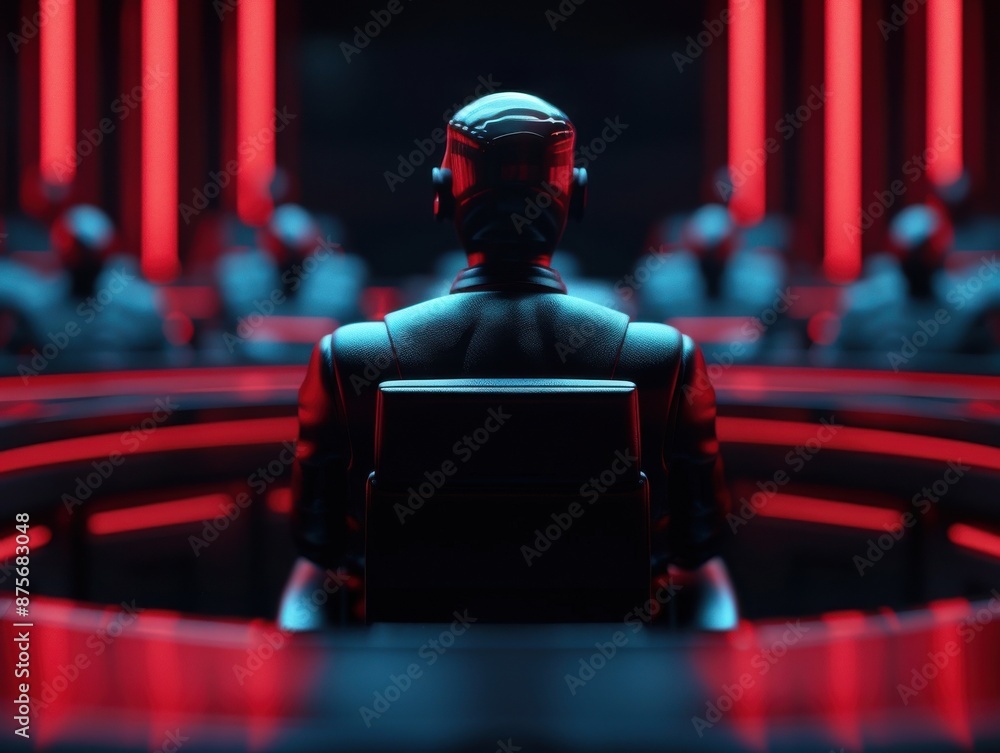 Holographic legal arguments, high-tech courtroom design, secure evidence presentation, futuristic justice Holographic legal arguments, high-tech courtroom design, secure evidence presentation, futuristic justice