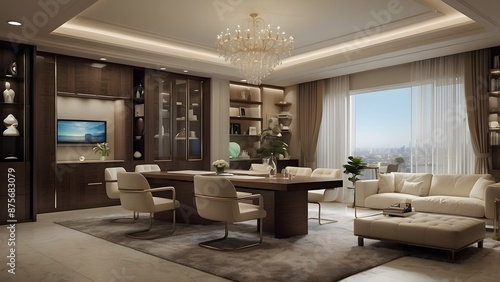 Wallpaper Mural Modern minimalist luxury living room interior design, dark color theme home decor livingroom with cabinet drawer interior design Torontodigital.ca