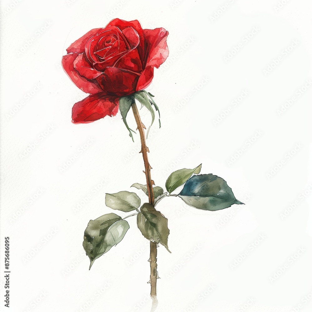 Obraz premium A watercolor painting of a single red rose isolated on a white background