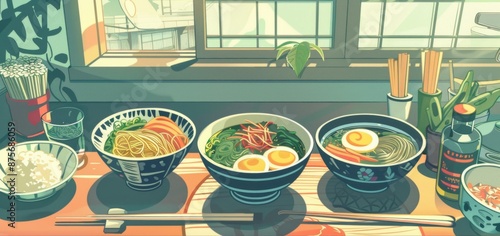 Abstract anime-style inspired traditional Japanese Yuba soup: A generative AI illustration celebrating the culinary heritage photo