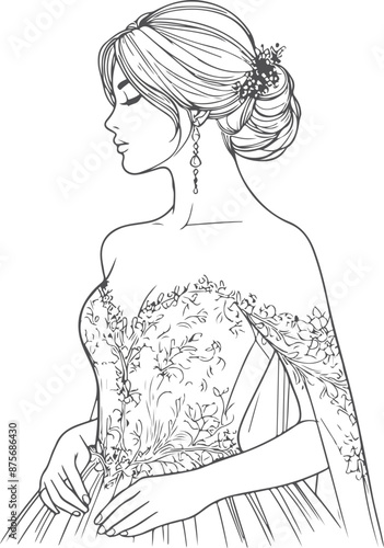 Continuous one line drawing of a wedding couple Vector illustration.