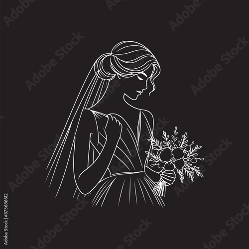 Continuous one line drawing of a wedding couple Vector illustration.