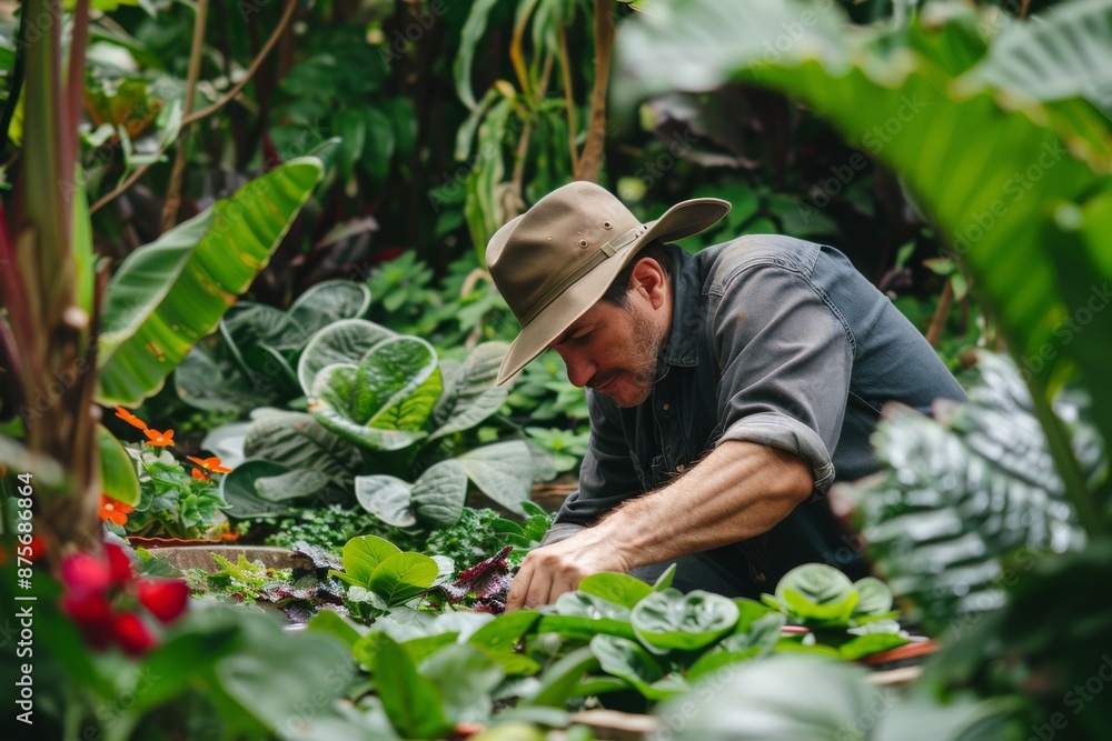 Gardener Tending to Plants in a Lush Greenhouse Gardener Tending to Plants in a Lush Greenhouse