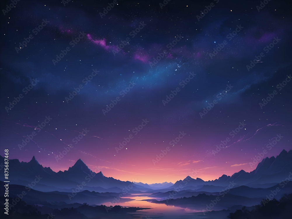 Naklejka premium abstract Twilight sky with stars and majestic colorful light dark blue night sky background