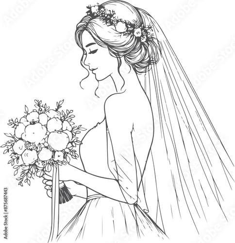 Continuous one line drawing of a wedding couple Vector illustration.