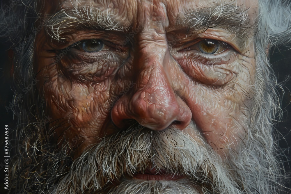 Close-Up Portrait of an Elderly Man with a White Beard Close-Up Portrait of an Elderly Man with a White Beard
