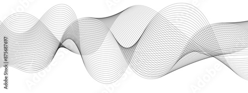 Abstract wavy technology curve lines on transparent background isolated. Grey wave swirl, frequency sound wave, twisted curve lines with blend effect. Abstract business wave lines. vector illustration