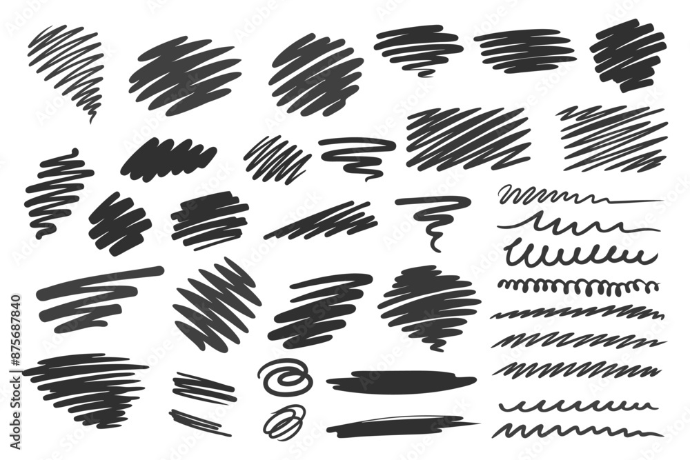 Fototapeta premium Marker pen strokes. Collection of scribble lines and brush strokes. Vector illustration of scribbles.