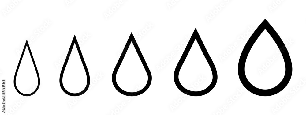 Water drop icons. The shape of a drop of water with different stroke thicknesses. Vector illustration Water drop icons. The shape of a drop of water with different stroke thicknesses. Vector illustration