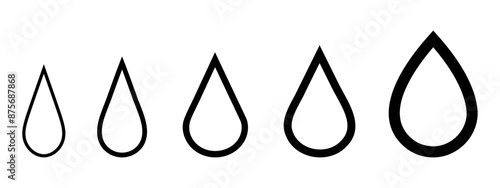 Water drop icons. The shape of a drop of water with different stroke thicknesses. Vector illustration